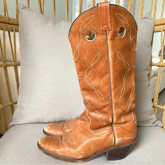 Vintage Acme Western Cowboy Boots US MEN 10.5 WMN 12 Brown Leather Boho USA